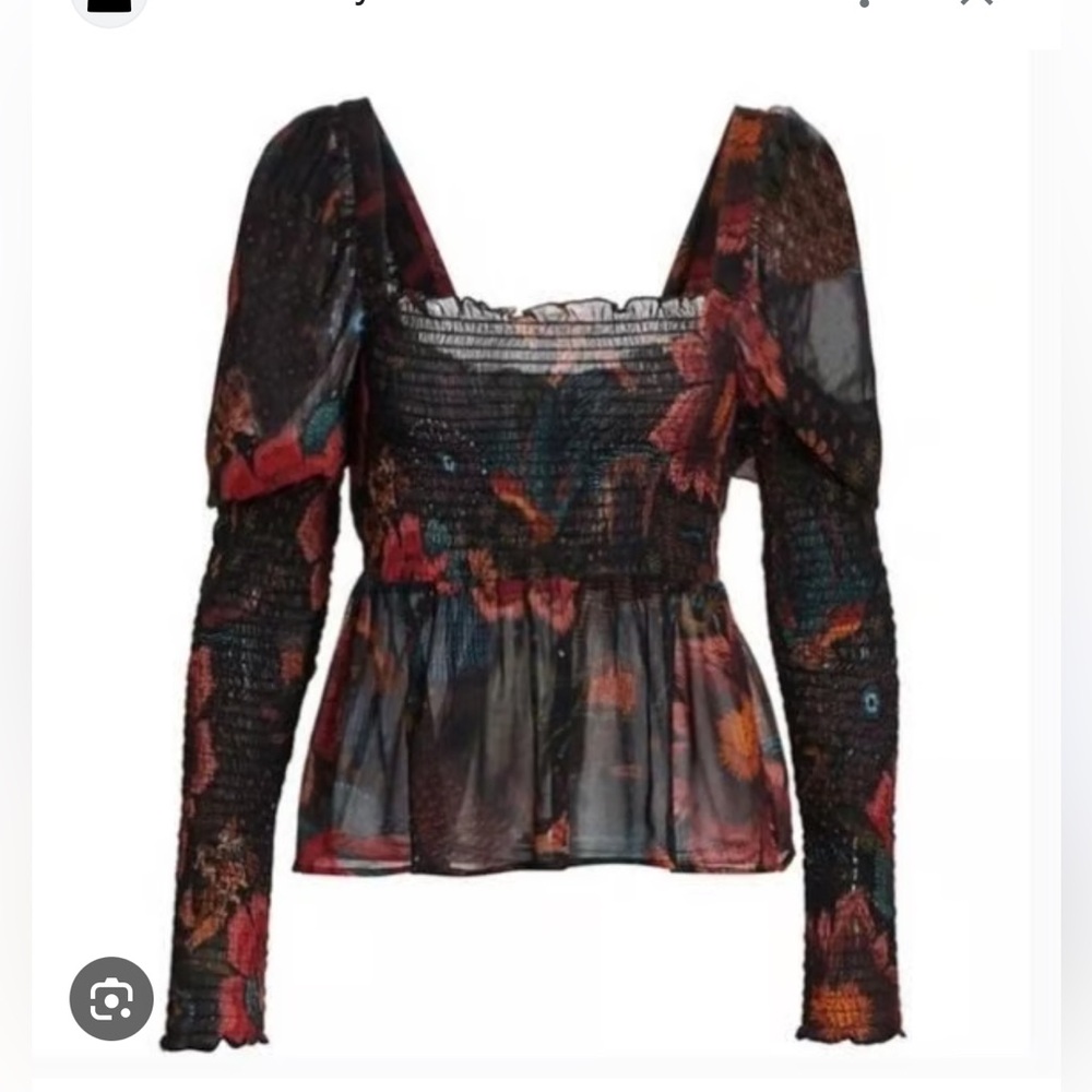 Farm Rio Black River Creatures Blouse Floral Smocked Women's Top